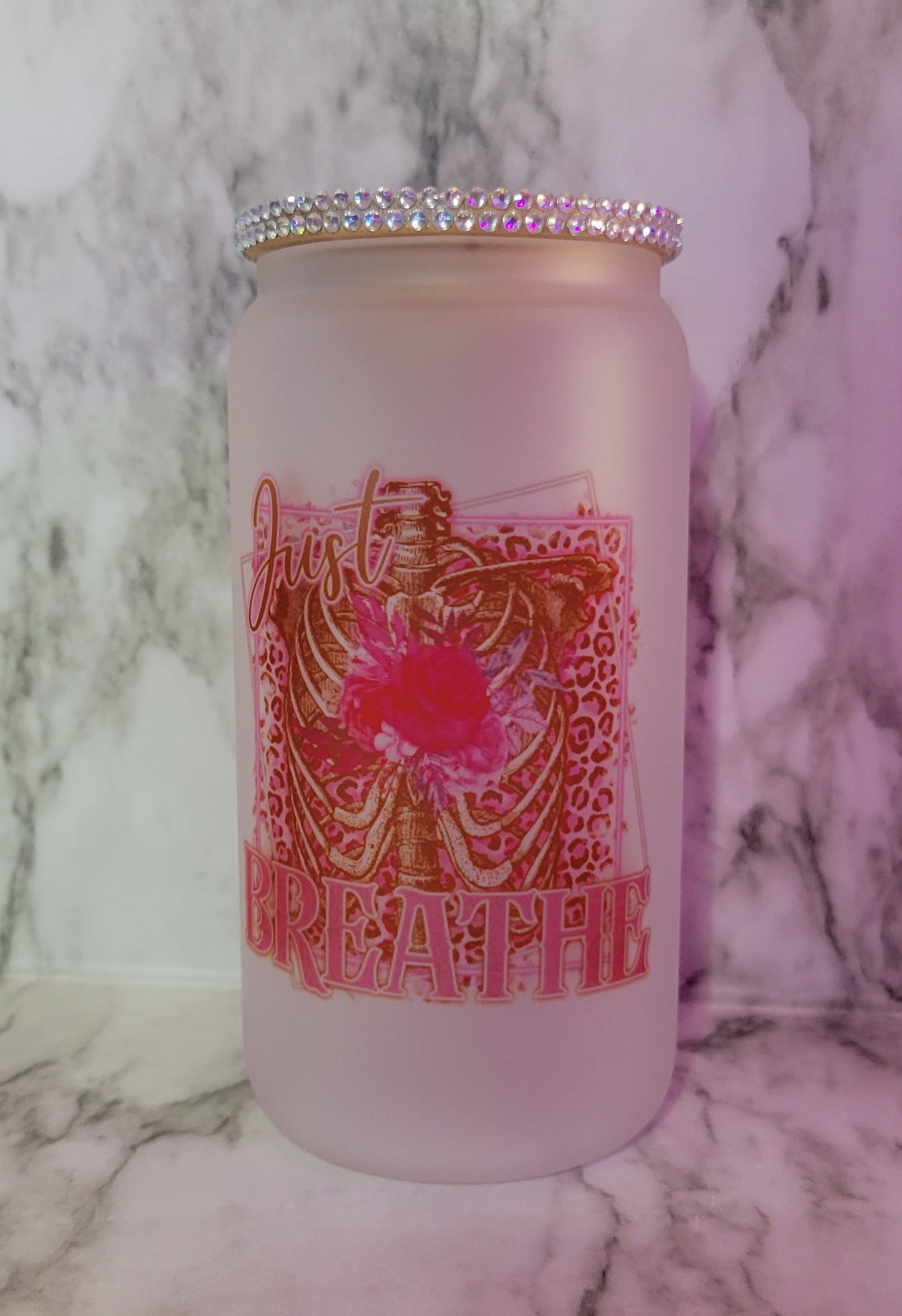Mental Health "Just Breathe" - 16oz Frosted Glass Tumbler