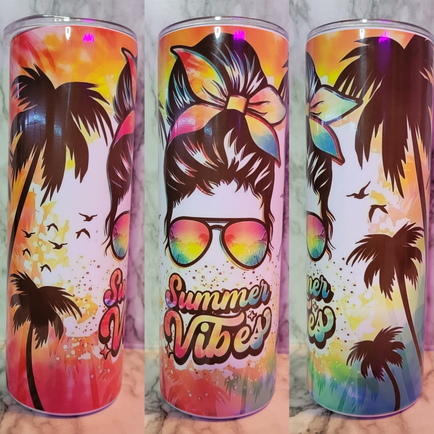 Summer Vibes Mom Bun - 20oz Skinny Stainless Steel Insulated Tumbler