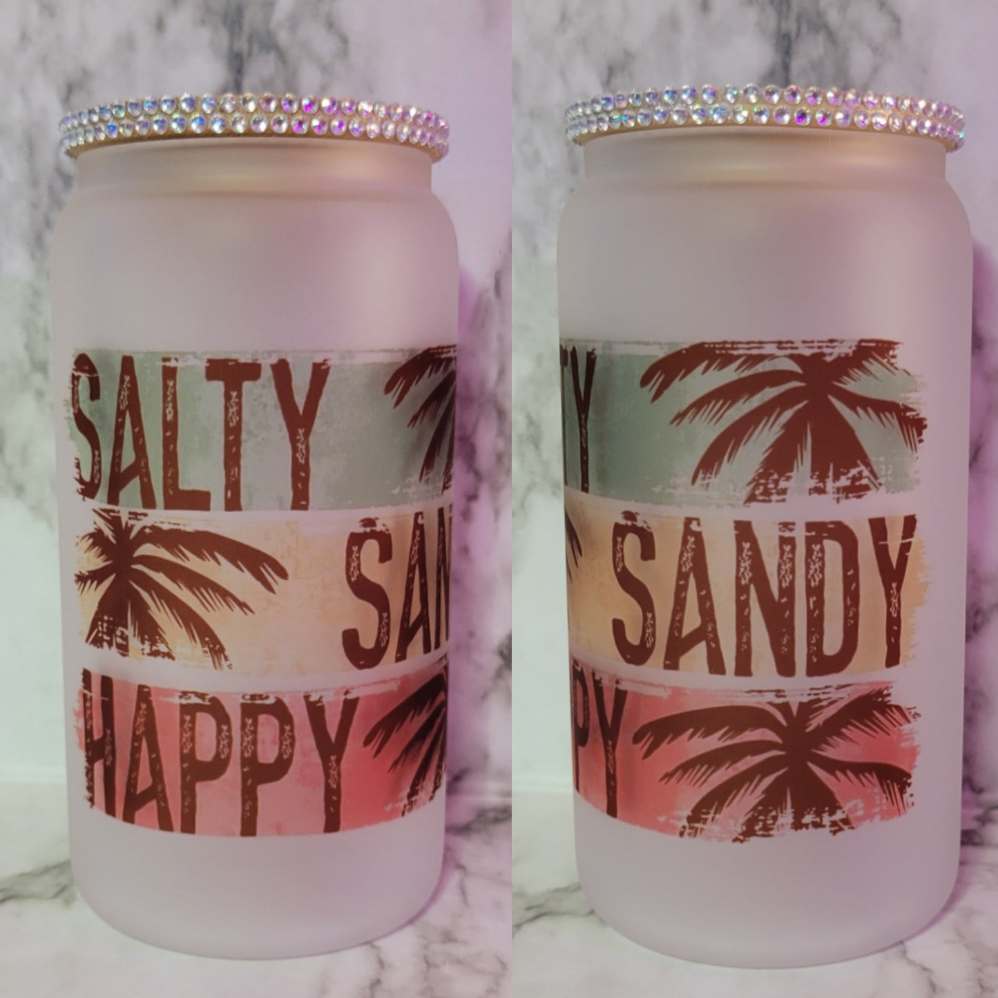 Salty, Sandy, Happy - 16 oz Frosted Glass Tumbler