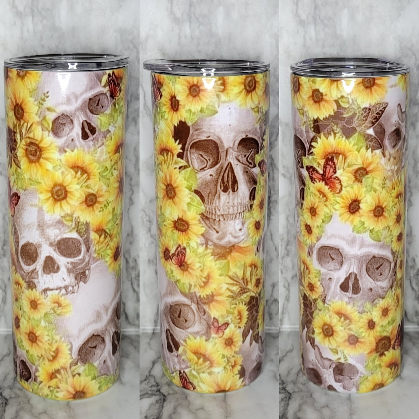 Skulls And Sundflowers - 20oz Skinny Stainless Steel Tumbler