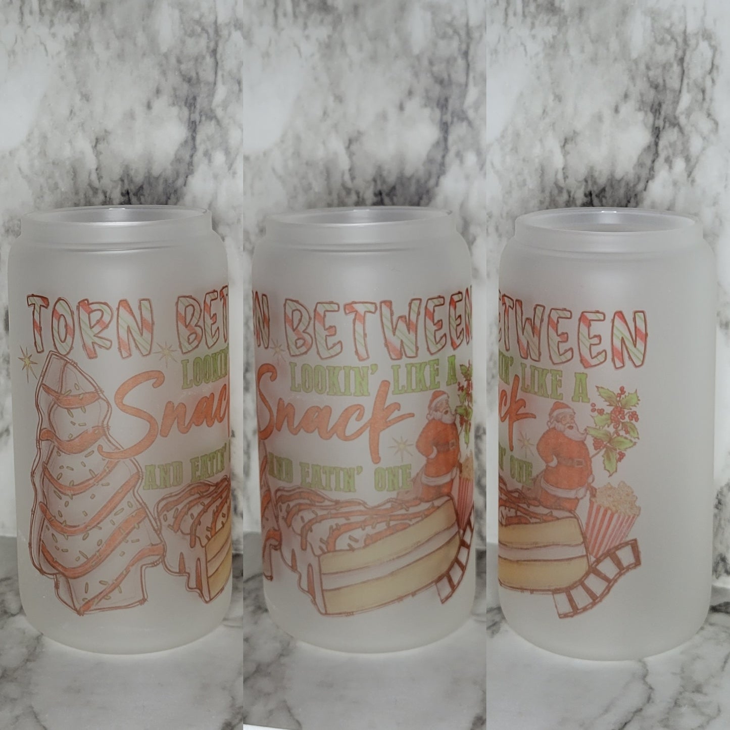 Torn Between Looking Like A Snack And Eating One - 16oz Frosted Glass Tumbler